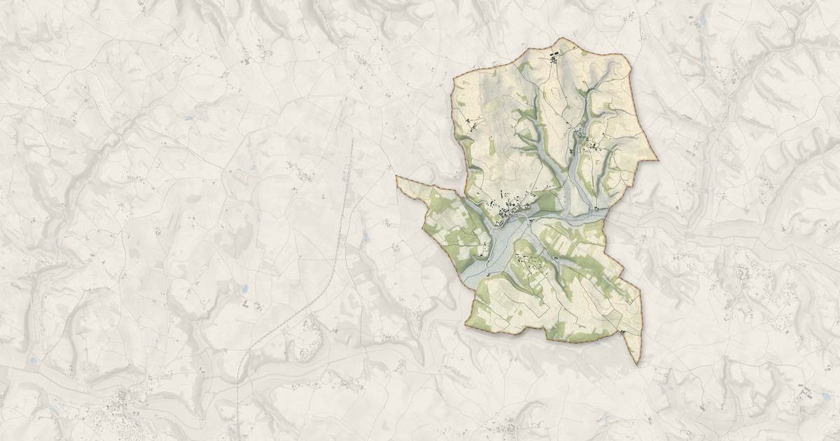 Portrait cartographique de Noailles : relief, eau, forêts, bâti et voies, calculés à partir des données de l'IGN
