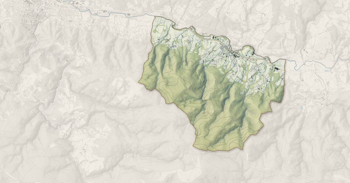 Portrait cartographique de Saint-Amans-Soult : relief, eau, forêts, bâti et voies, calculés à partir des données de l'IGN