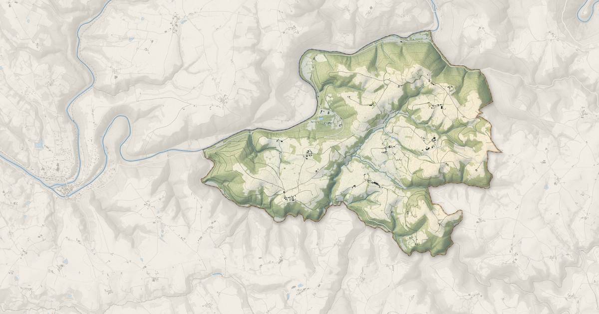 Portrait cartographique de Saint-Christophe : relief, eau, forêts, bâti et voies, calculés à partir des données de l'IGN