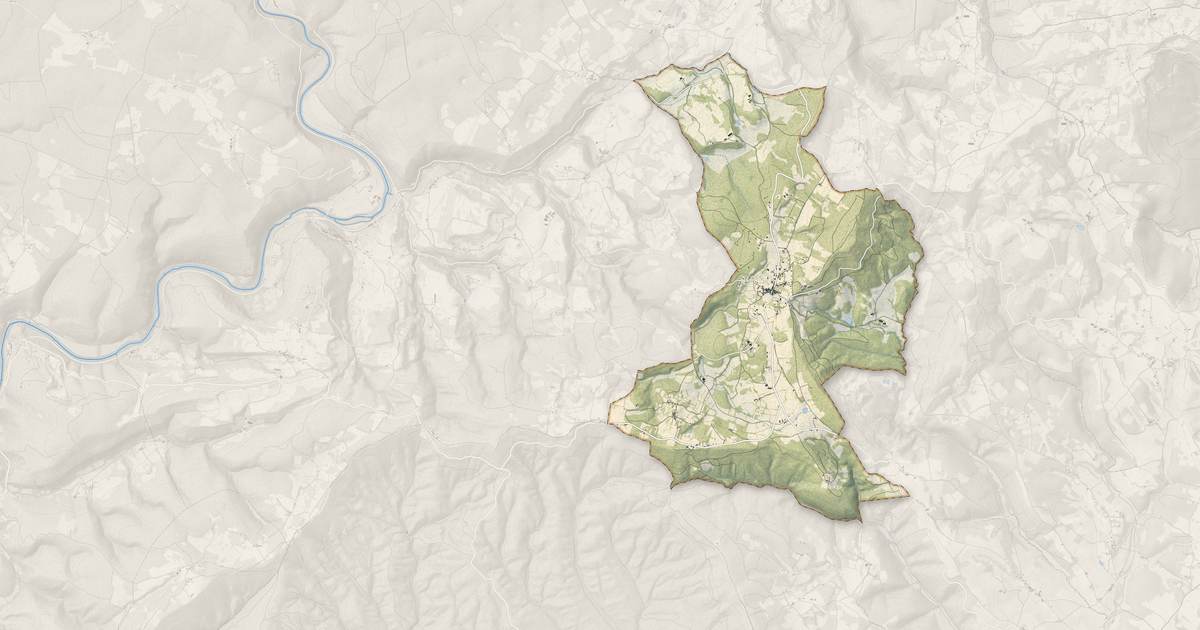 Portrait cartographique de Vaour : relief, eau, forêts, bâti et voies, calculés à partir des données de l'IGN