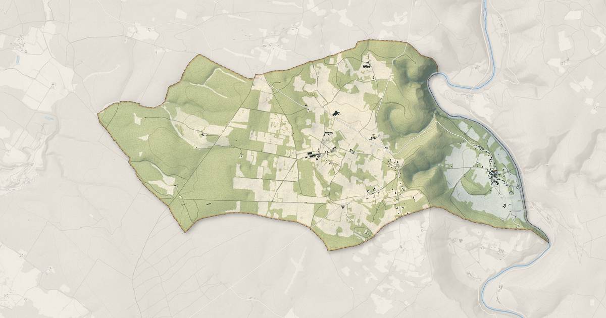 Portrait cartographique de Cazals : relief, eau, forêts, bâti et voies, calculés à partir des données de l'IGN