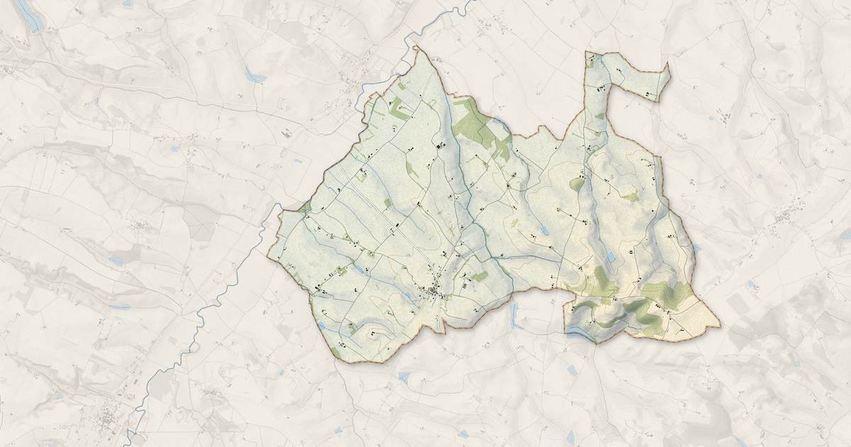 Portrait cartographique de Faudoas : relief, eau, forêts, bâti et voies, calculés à partir des données de l'IGN