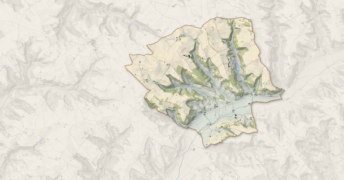 Portrait cartographique de Fauroux : relief, eau, forêts, bâti et voies, calculés à partir des données de l'IGN