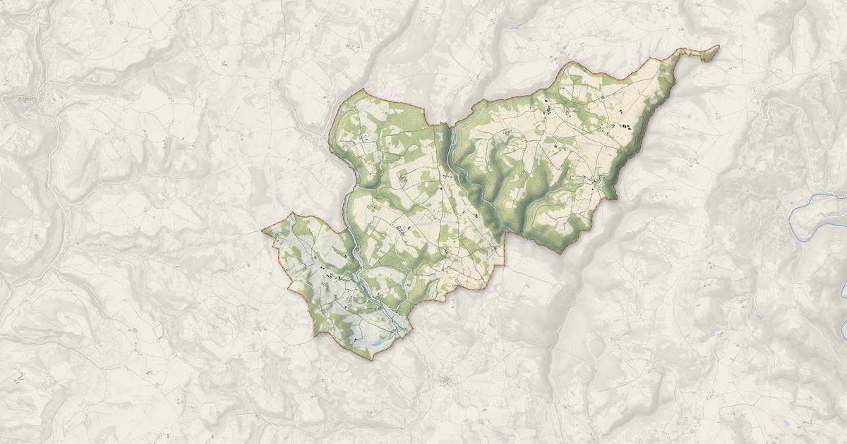 Portrait cartographique de Ginals : relief, eau, forêts, bâti et voies, calculés à partir des données de l'IGN