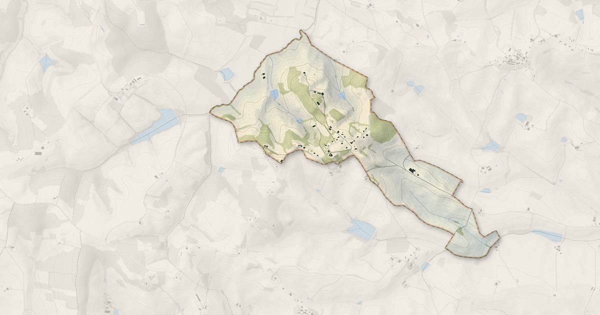 Portrait cartographique de Glatens : relief, eau, forêts, bâti et voies, calculés à partir des données de l'IGN