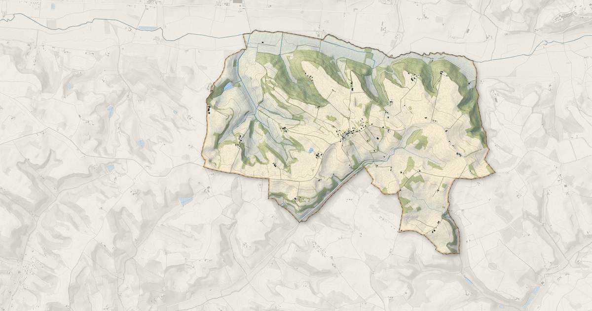 Portrait cartographique de Perville : relief, eau, forêts, bâti et voies, calculés à partir des données de l'IGN