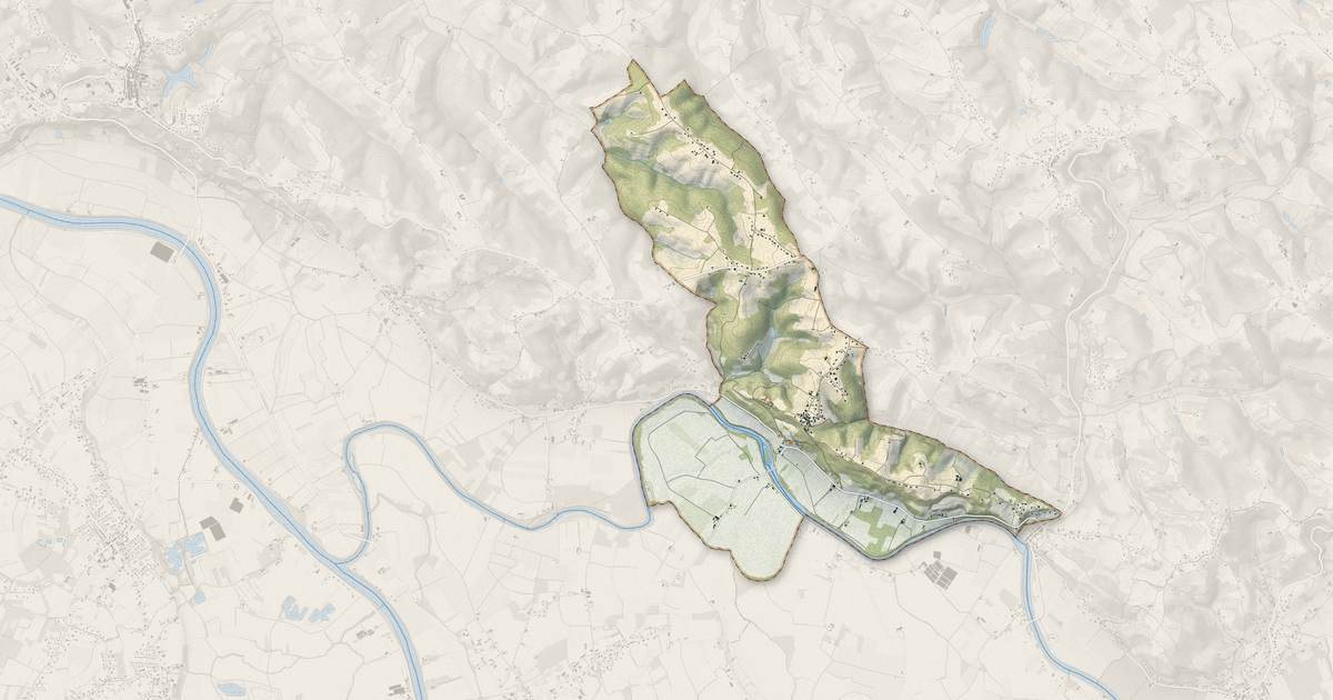 Portrait cartographique de Piquecos : relief, eau, forêts, bâti et voies, calculés à partir des données de l'IGN