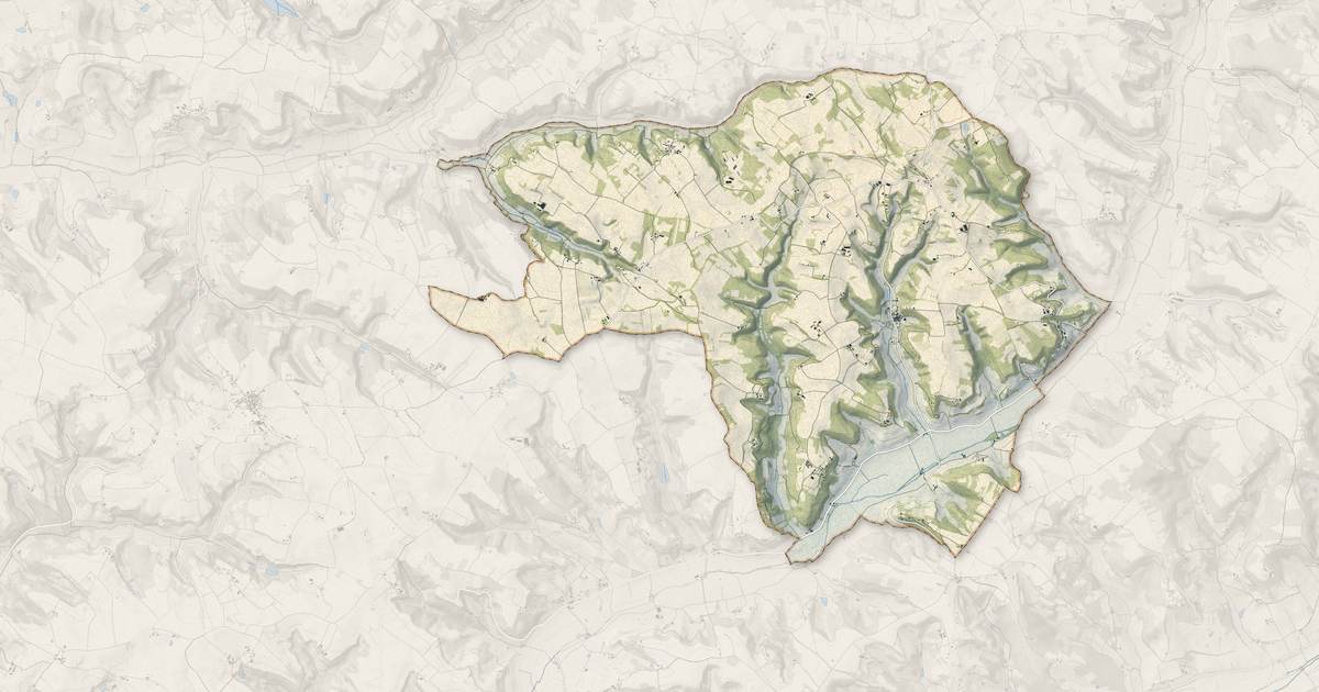Portrait cartographique de Touffailles : relief, eau, forêts, bâti et voies, calculés à partir des données de l'IGN