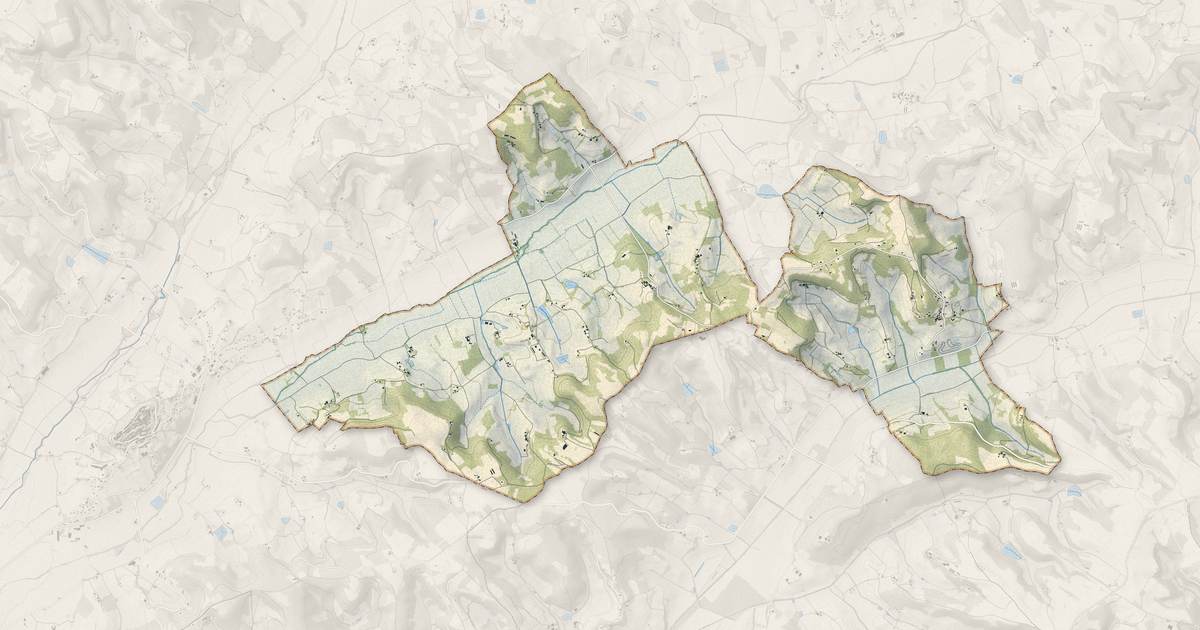 Portrait cartographique de Tréjouls : relief, eau, forêts, bâti et voies, calculés à partir des données de l'IGN