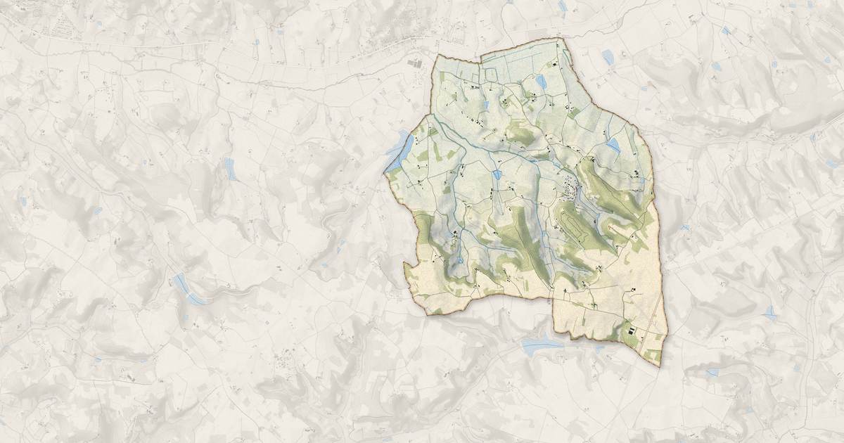 Portrait cartographique de Valeilles : relief, eau, forêts, bâti et voies, calculés à partir des données de l'IGN