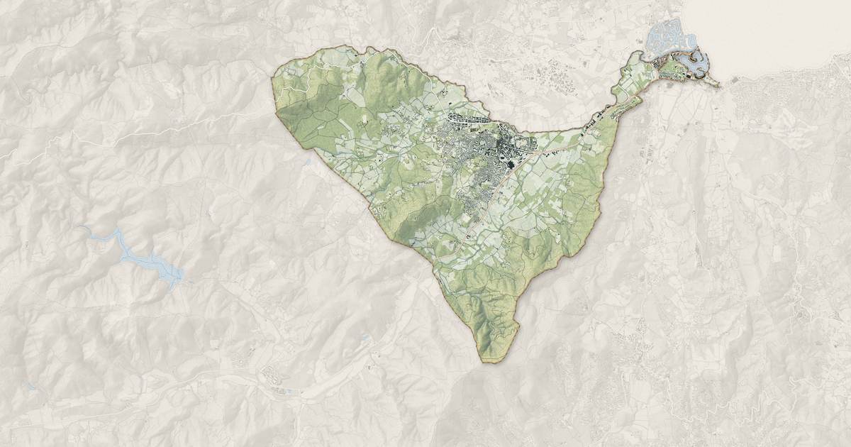 Portrait cartographique de Cogolin : relief, eau, forêts, bâti et voies, calculés à partir des données de l'IGN