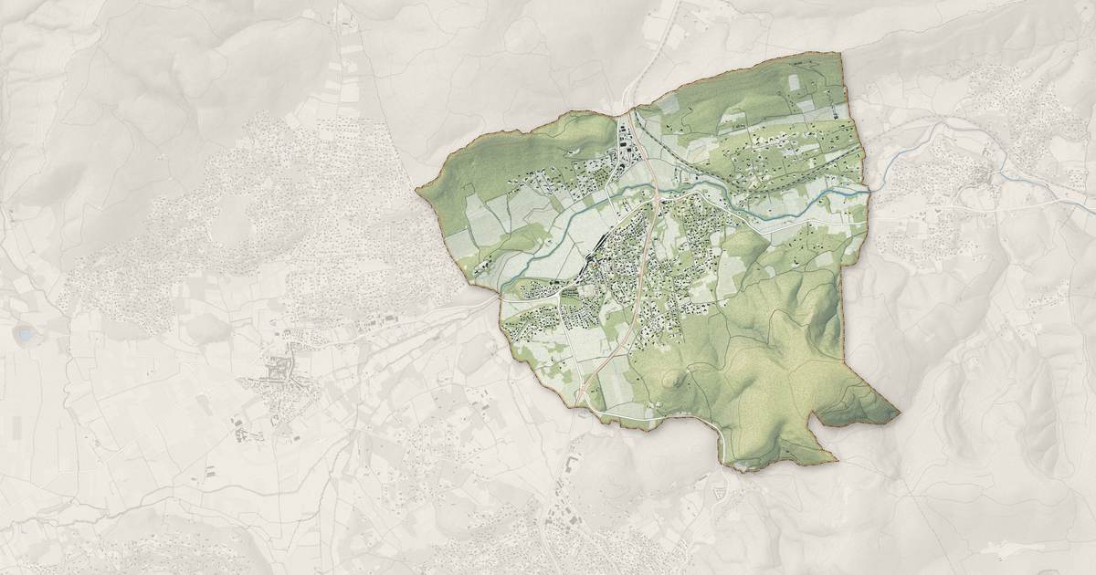 Portrait cartographique de Forcalqueiret : relief, eau, forêts, bâti et voies, calculés à partir des données de l'IGN