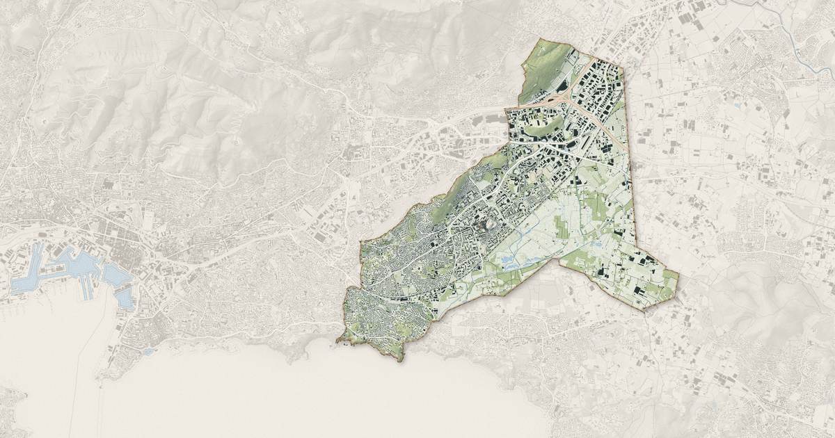 Portrait cartographique de La Garde : relief, eau, forêts, bâti et voies, calculés à partir des données de l'IGN