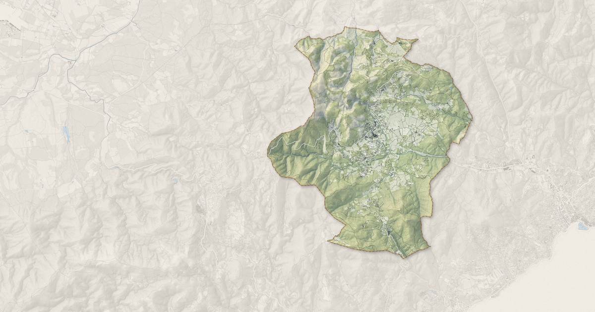 Portrait cartographique de Le Plan-de-la-Tour : relief, eau, forêts, bâti et voies, calculés à partir des données de l'IGN