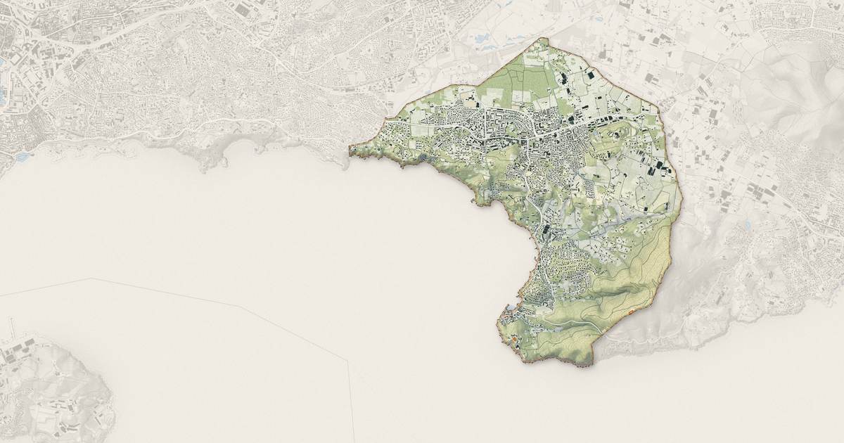Portrait cartographique de Le Pradet : relief, eau, forêts, bâti et voies, calculés à partir des données de l'IGN