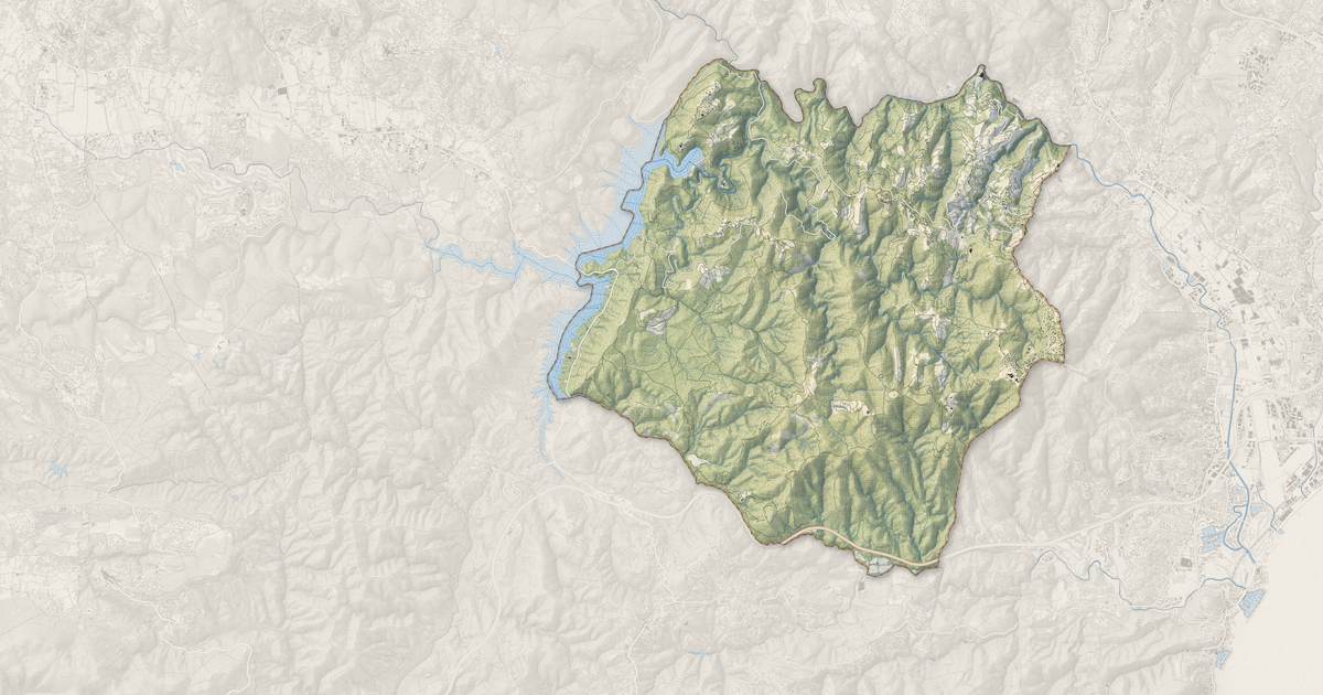 Portrait cartographique de Tanneron : relief, eau, forêts, bâti et voies, calculés à partir des données de l'IGN