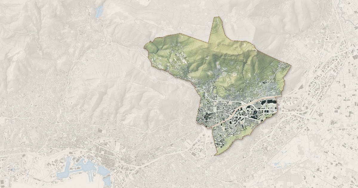 Portrait cartographique de La Valette-du-Var : relief, eau, forêts, bâti et voies, calculés à partir des données de l'IGN