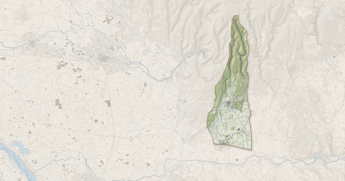 Portrait cartographique de Cabrières-d'Avignon : relief, eau, forêts, bâti et voies, calculés à partir des données de l'IGN