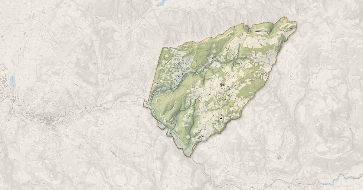 Portrait cartographique de Caseneuve : relief, eau, forêts, bâti et voies, calculés à partir des données de l'IGN