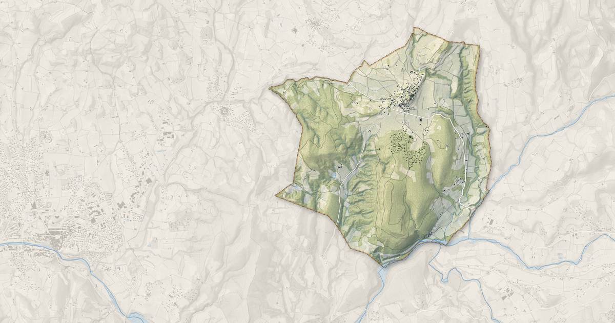 Portrait cartographique de Faucon : relief, eau, forêts, bâti et voies, calculés à partir des données de l'IGN