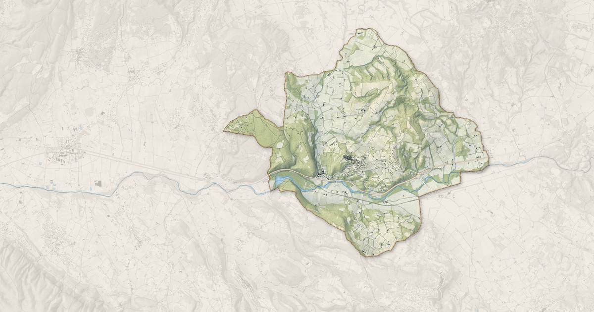 Portrait cartographique de Goult : relief, eau, forêts, bâti et voies, calculés à partir des données de l'IGN