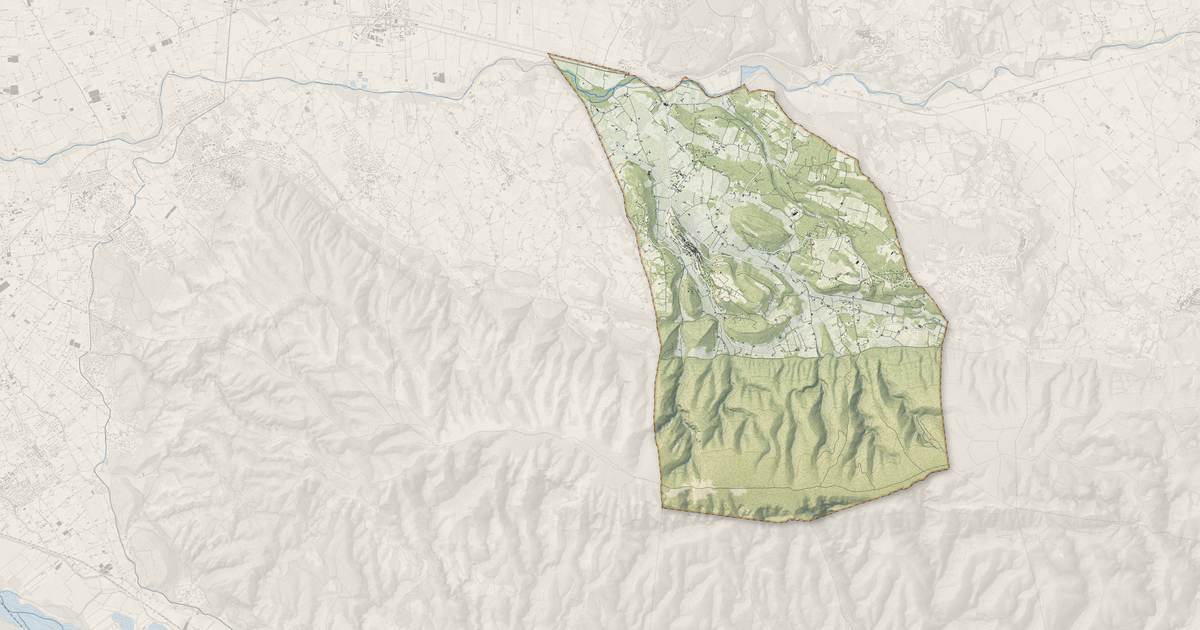 Portrait cartographique de Ménerbes : relief, eau, forêts, bâti et voies, calculés à partir des données de l'IGN