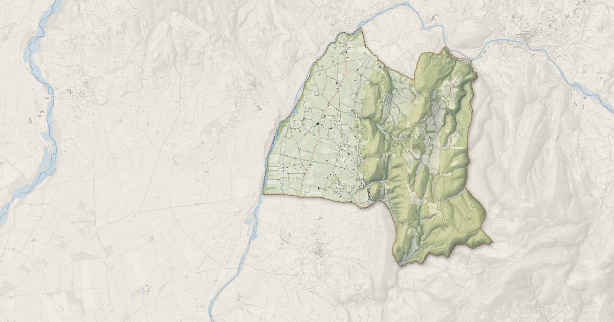 Portrait cartographique de Séguret : relief, eau, forêts, bâti et voies, calculés à partir des données de l'IGN