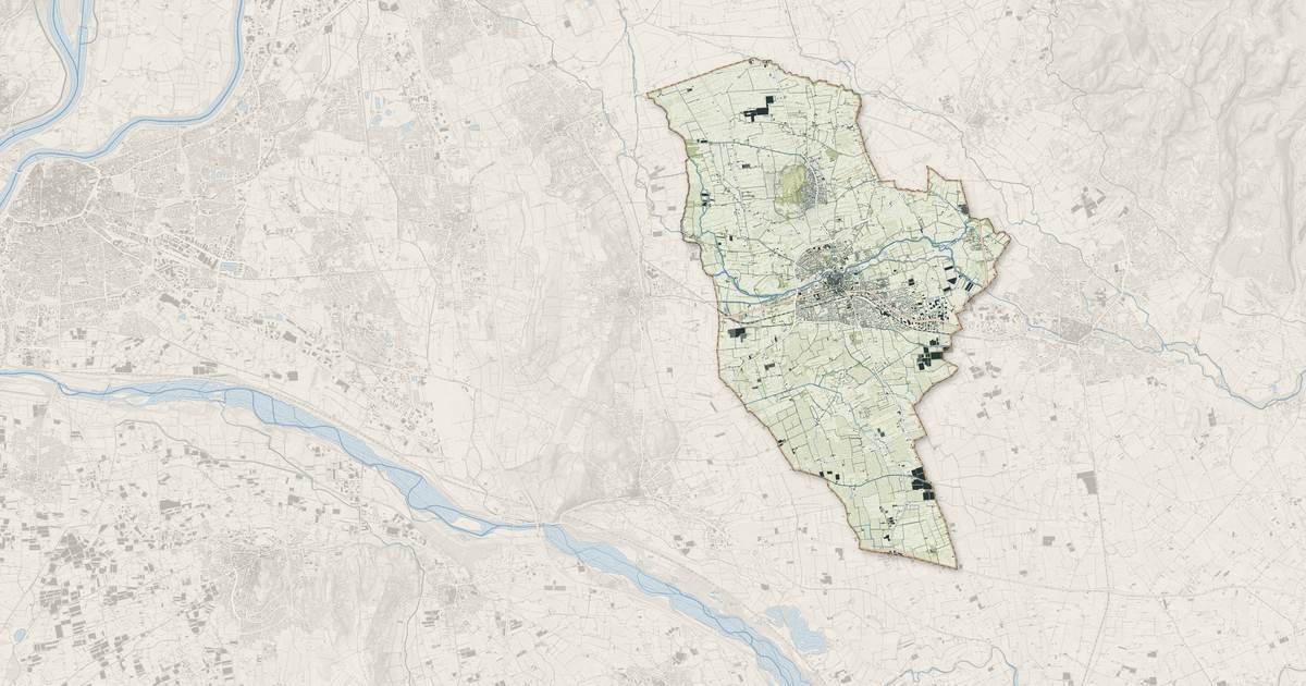 Portrait cartographique de Le Thor : relief, eau, forêts, bâti et voies, calculés à partir des données de l'IGN