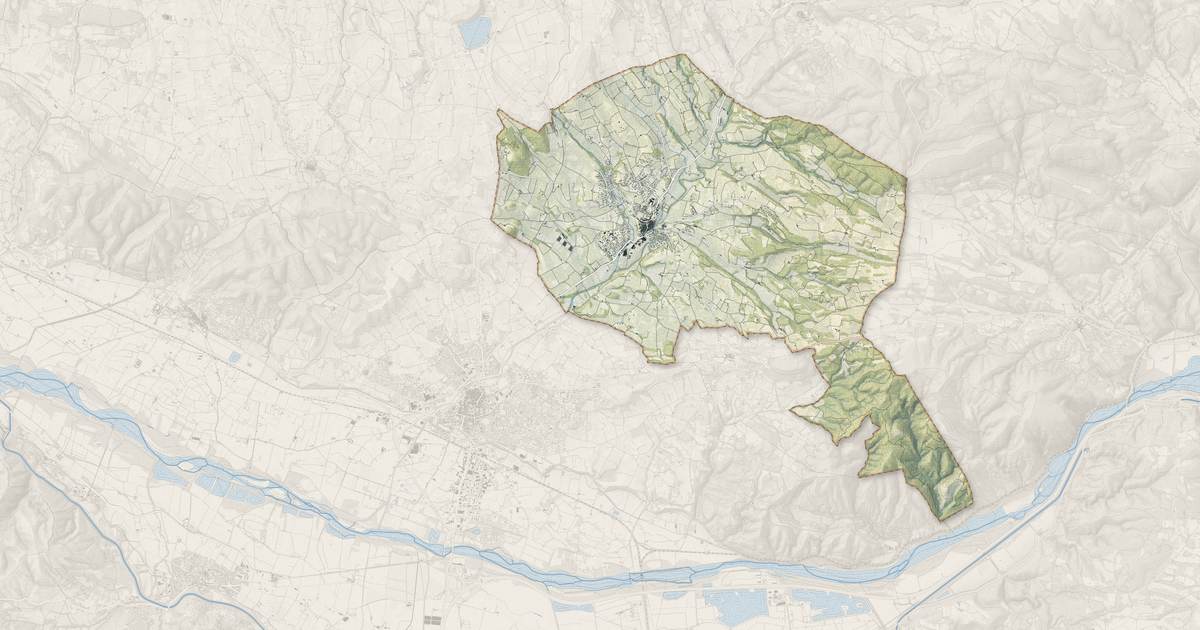 Portrait cartographique de La Tour-d'Aigues : relief, eau, forêts, bâti et voies, calculés à partir des données de l'IGN