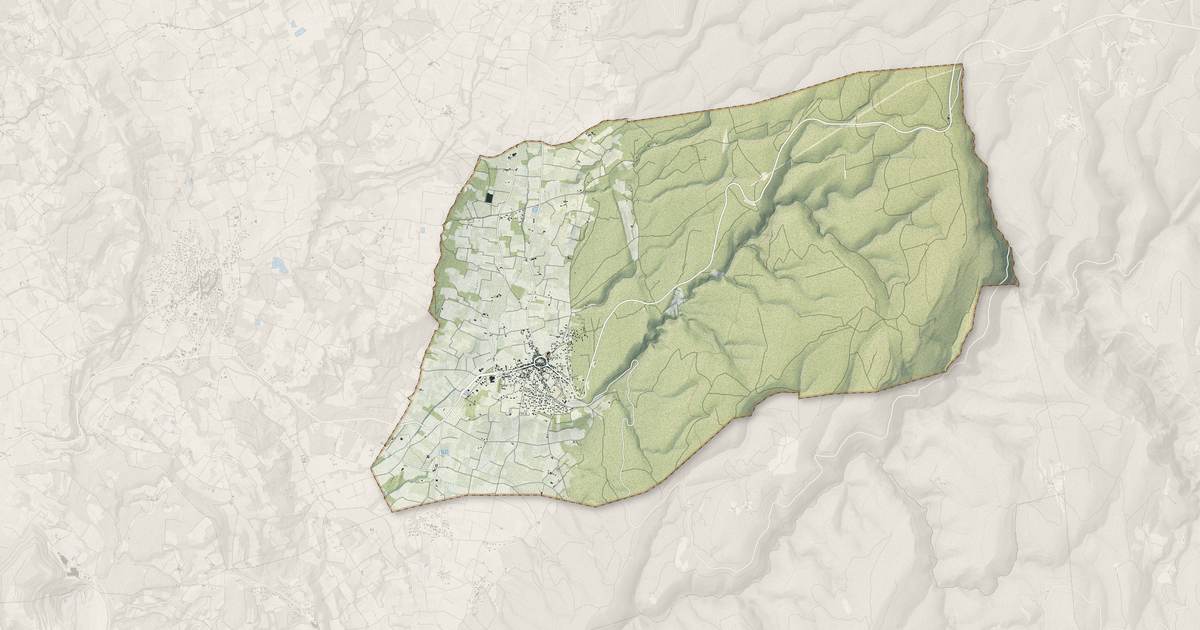 Portrait cartographique de Villes-sur-Auzon : relief, eau, forêts, bâti et voies, calculés à partir des données de l'IGN