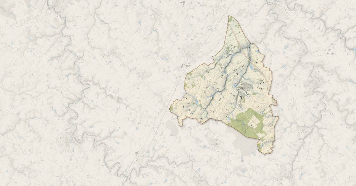 Portrait cartographique de Les Brouzils : relief, eau, forêts, bâti et voies, calculés à partir des données de l'IGN