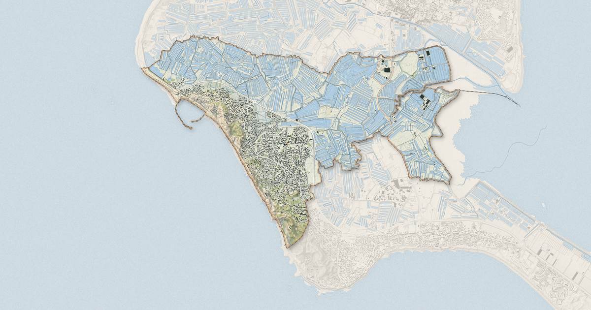 Portrait cartographique de L'Épine : relief, eau, forêts, bâti et voies, calculés à partir des données de l'IGN