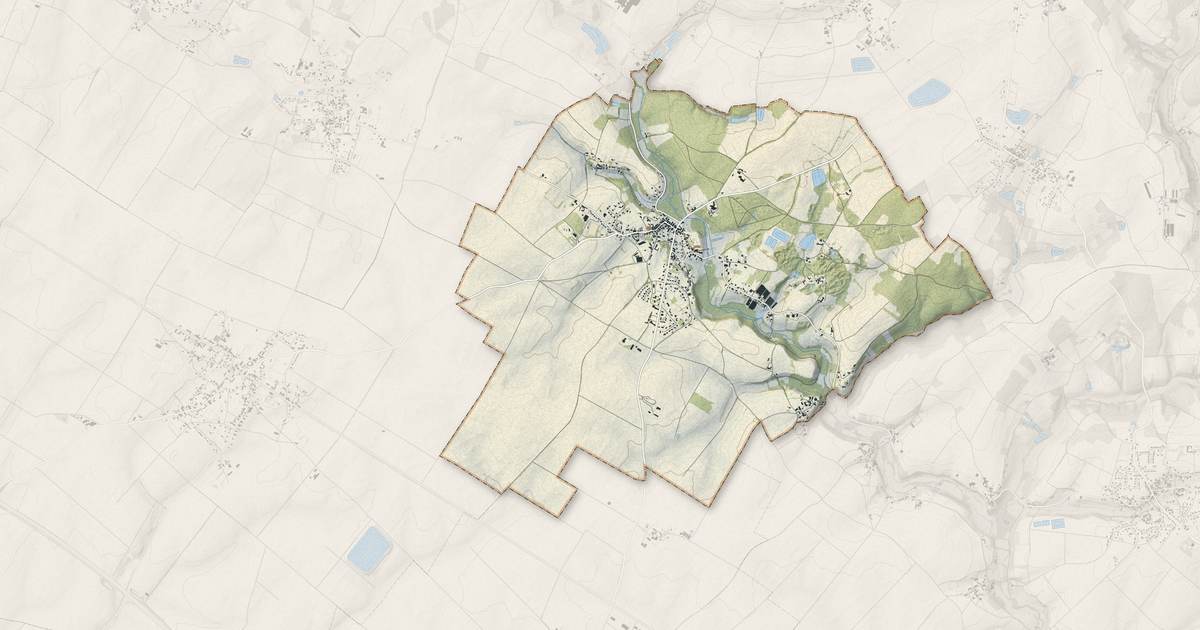 Portrait cartographique de L'Hermenault : relief, eau, forêts, bâti et voies, calculés à partir des données de l'IGN