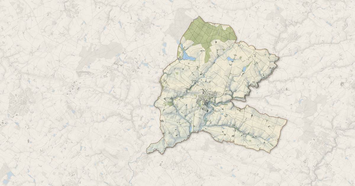 Portrait cartographique de Mouchamps : relief, eau, forêts, bâti et voies, calculés à partir des données de l'IGN
