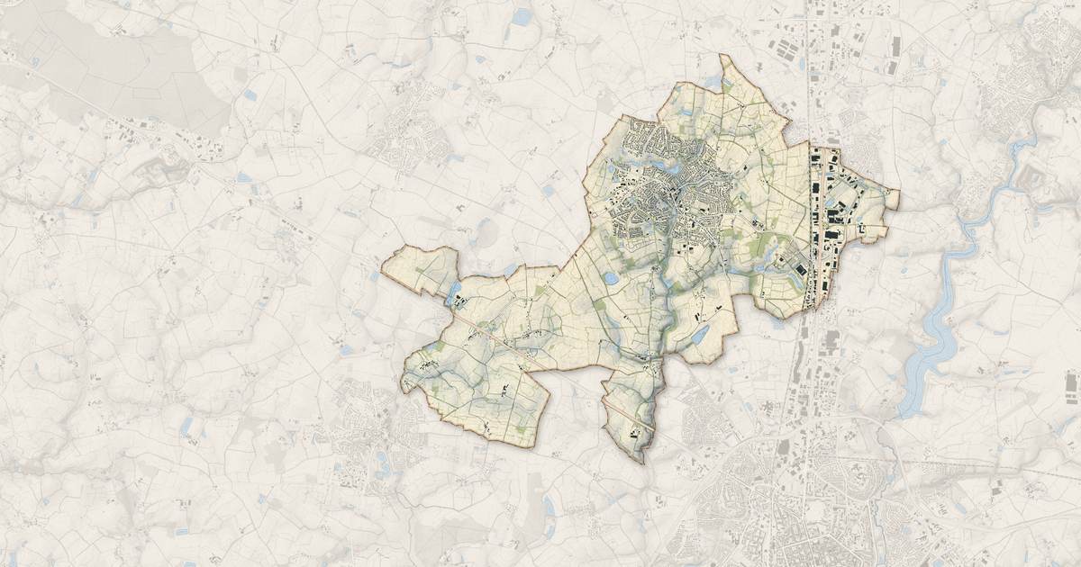 Portrait cartographique de Mouilleron-le-Captif : relief, eau, forêts, bâti et voies, calculés à partir des données de l'IGN