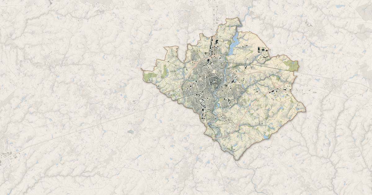Portrait cartographique de La Roche-sur-Yon : relief, eau, forêts, bâti et voies, calculés à partir des données de l'IGN