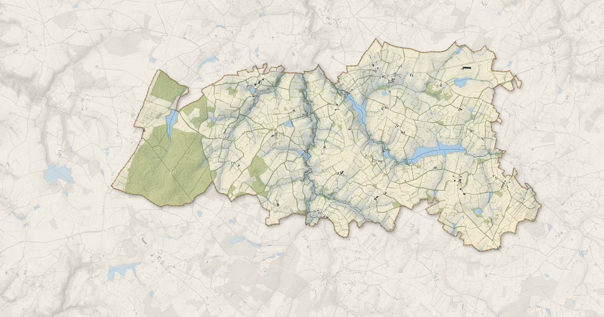 Portrait cartographique de Asnières-sur-Blour : relief, eau, forêts, bâti et voies, calculés à partir des données de l'IGN