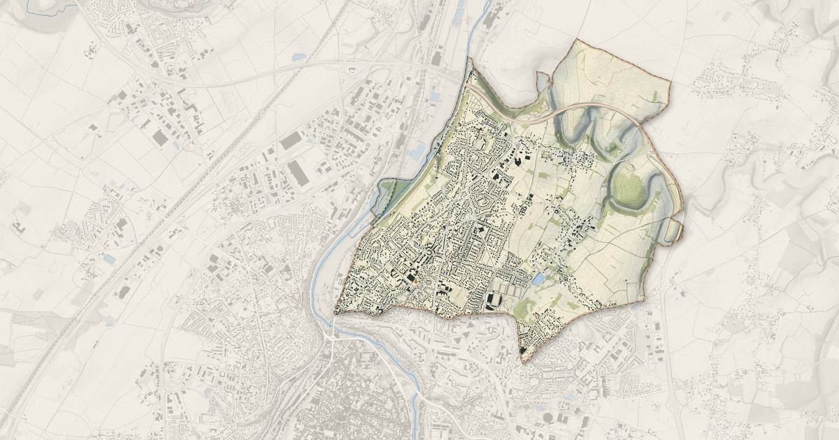 Portrait cartographique de Buxerolles : relief, eau, forêts, bâti et voies, calculés à partir des données de l'IGN