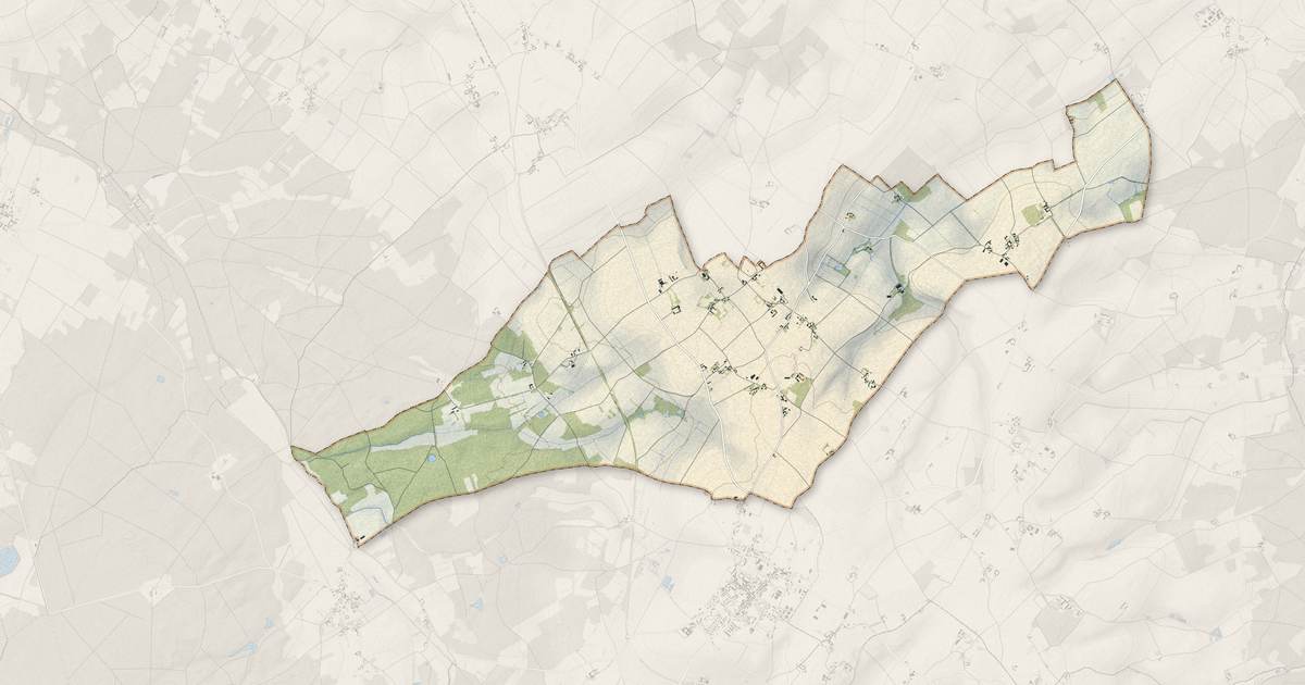 Portrait cartographique de Dercé : relief, eau, forêts, bâti et voies, calculés à partir des données de l'IGN