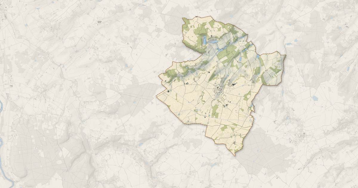 Portrait cartographique de Leigné-les-Bois : relief, eau, forêts, bâti et voies, calculés à partir des données de l'IGN