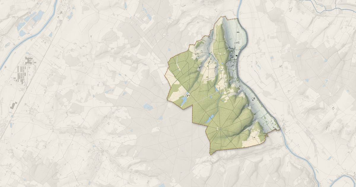 Portrait cartographique de Leugny : relief, eau, forêts, bâti et voies, calculés à partir des données de l'IGN