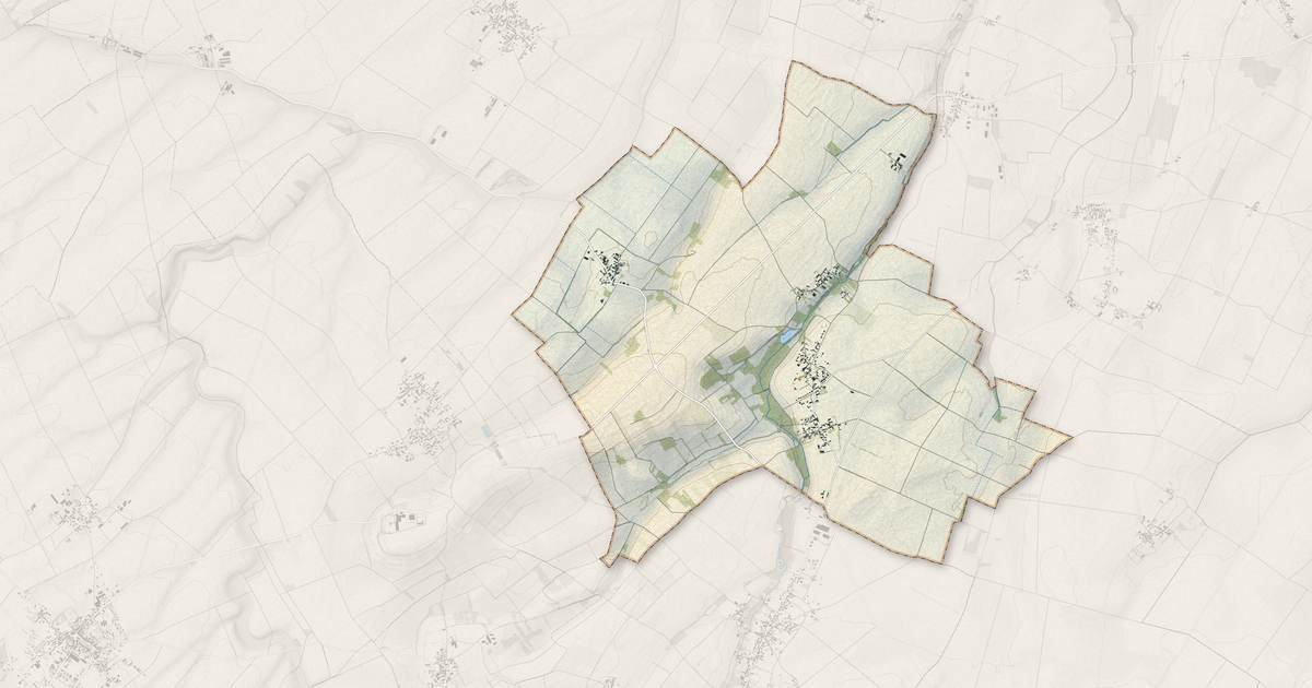 Portrait cartographique de Massognes : relief, eau, forêts, bâti et voies, calculés à partir des données de l'IGN