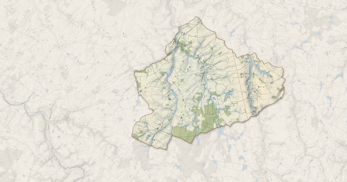 Portrait cartographique de Mauprévoir : relief, eau, forêts, bâti et voies, calculés à partir des données de l'IGN