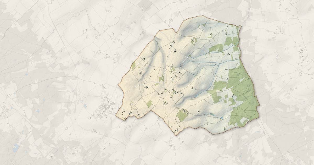 Portrait cartographique de Prinçay : relief, eau, forêts, bâti et voies, calculés à partir des données de l'IGN
