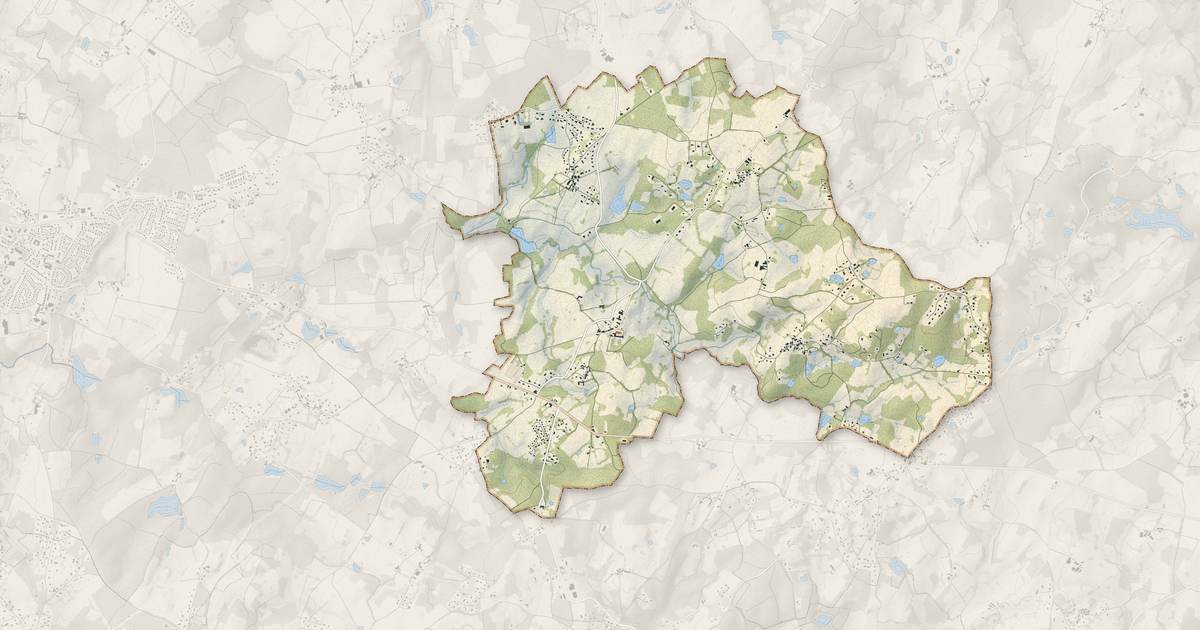 Portrait cartographique de Aureil : relief, eau, forêts, bâti et voies, calculés à partir des données de l'IGN