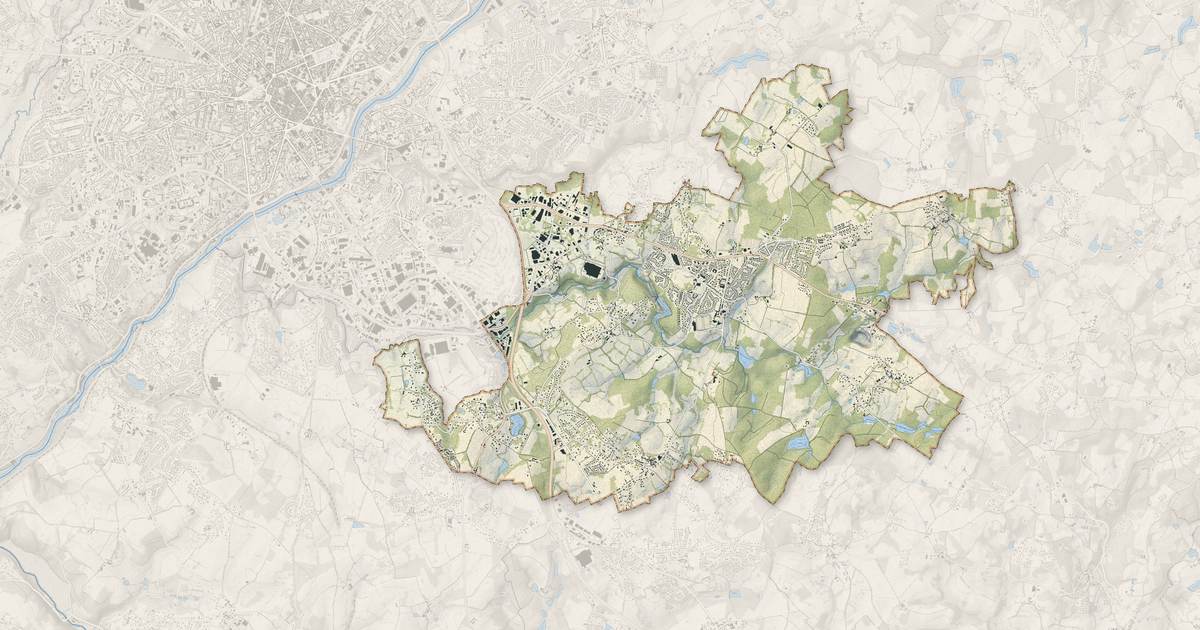 Portrait cartographique de Feytiat : relief, eau, forêts, bâti et voies, calculés à partir des données de l'IGN