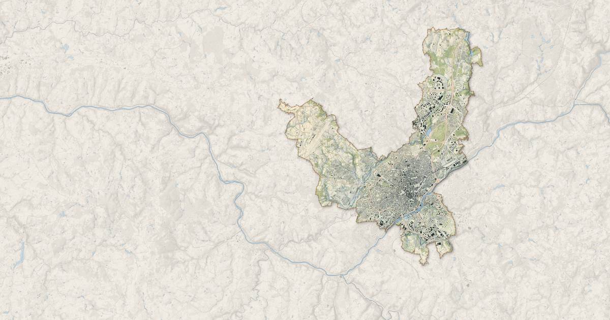 Portrait cartographique de Limoges : relief, eau, forêts, bâti et voies, calculés à partir des données de l'IGN