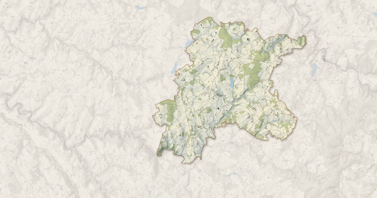 Portrait cartographique de Linards : relief, eau, forêts, bâti et voies, calculés à partir des données de l'IGN
