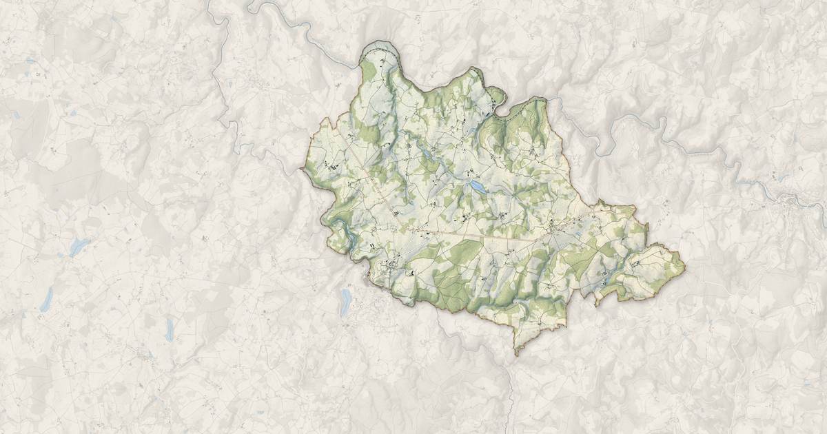 Portrait cartographique de Neuvic-Entier : relief, eau, forêts, bâti et voies, calculés à partir des données de l'IGN