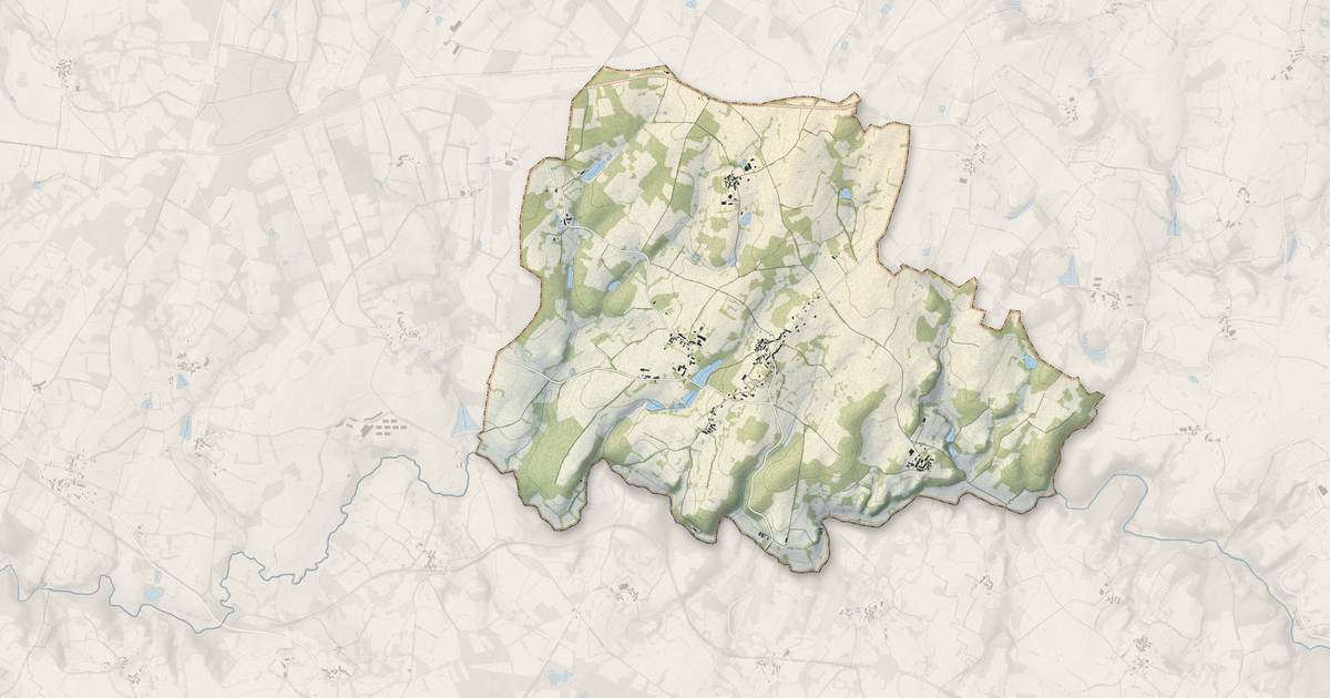 Portrait cartographique de Villefavard : relief, eau, forêts, bâti et voies, calculés à partir des données de l'IGN